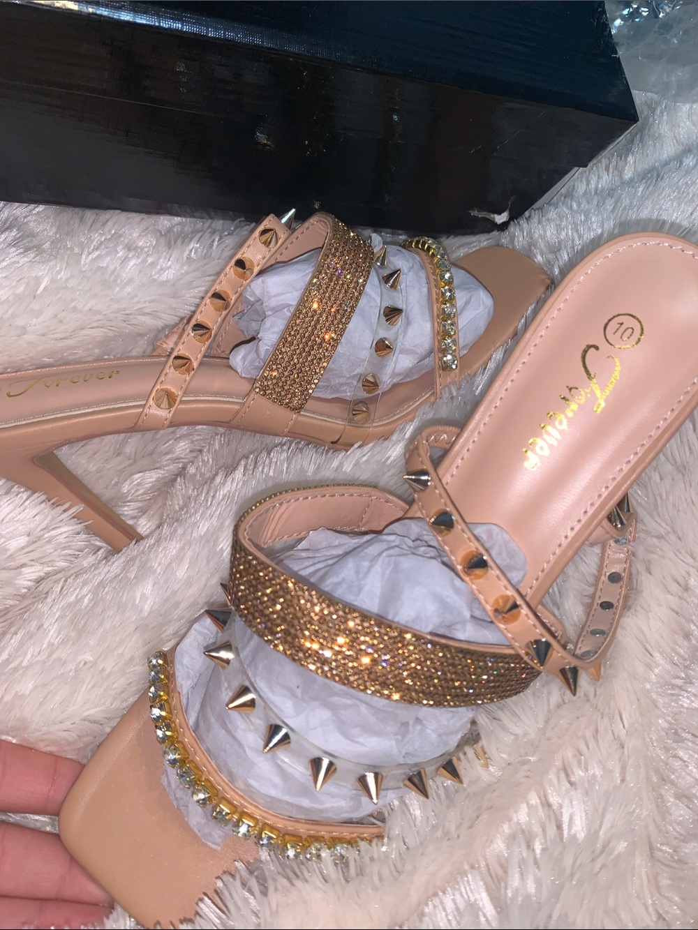 Forever 21 Nude Rhinestone & Stud Strappy Heels
